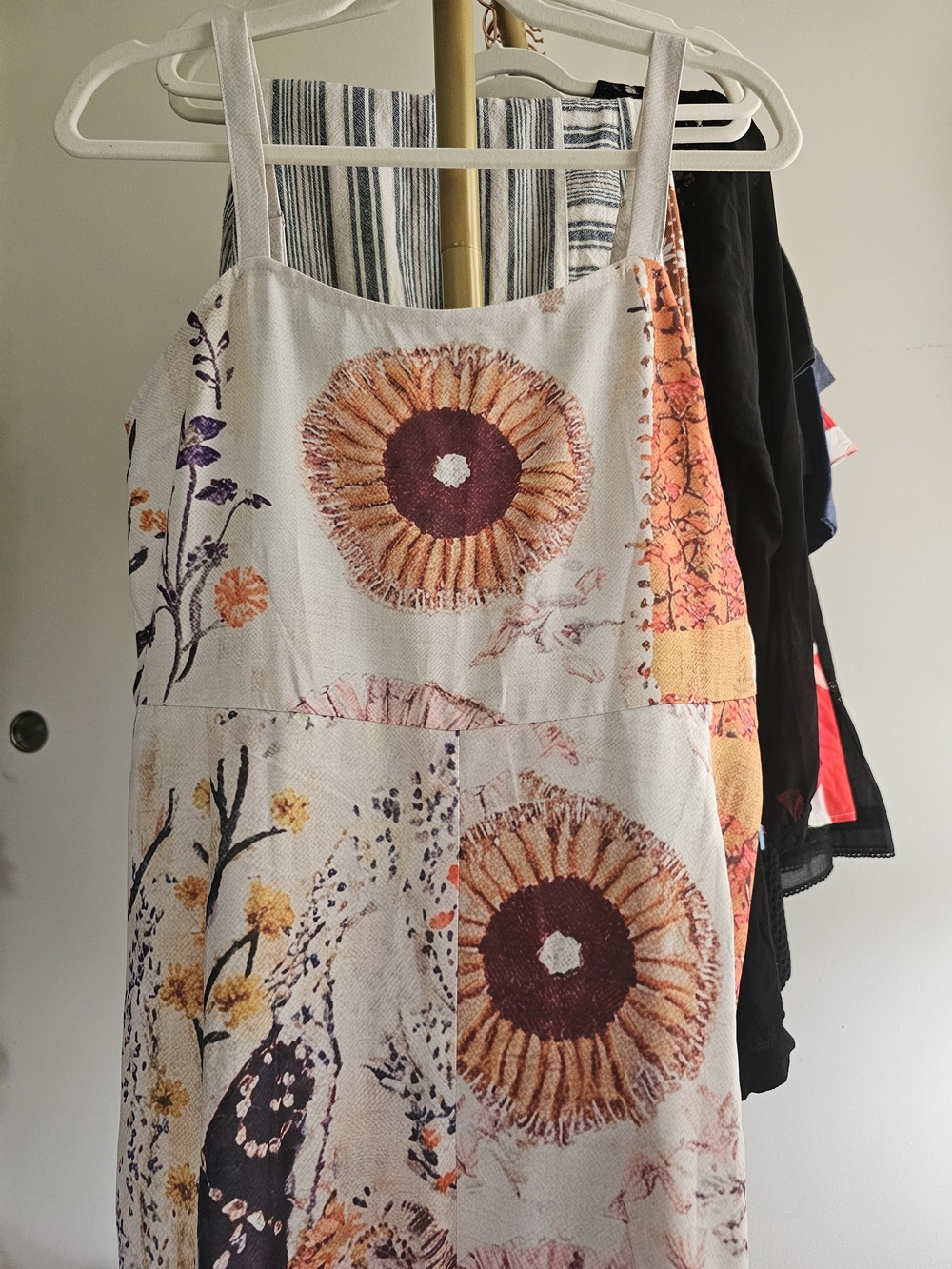 Floral Boho Wide-Leg Linen Jumpsuit in Cream & Orange - Picture 3 of 7